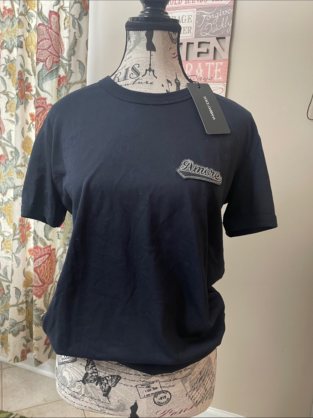 Dolce & Gabbana Navy 'Amore' Patch Short Sleeve Tee